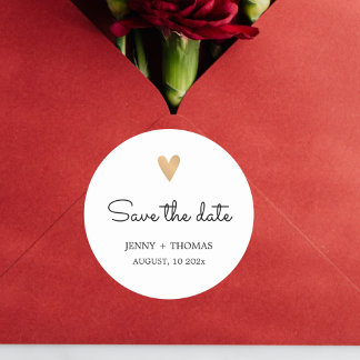 Elegant Clean Wedding Gold Heart Save the date Classic Round Sticker