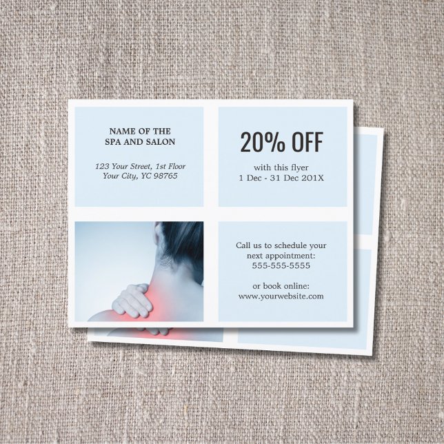 Elegant Clean White Blue Photo Massage Therapist Flyer (Creator Uploaded)