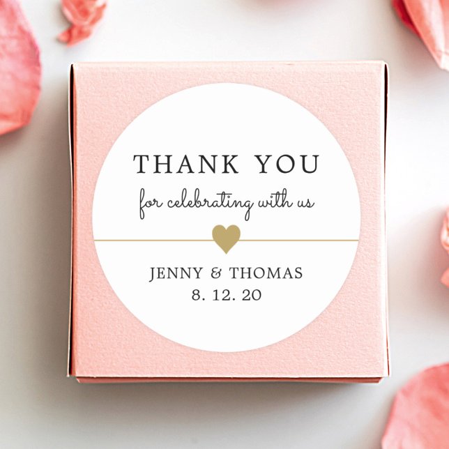 Elegant Clean White Faux Gold Heart Thankyou Classic Round Sticker (Creator Uploaded)