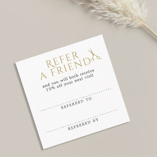 Elegant Clean White Faux Gold Scissors Referral Card