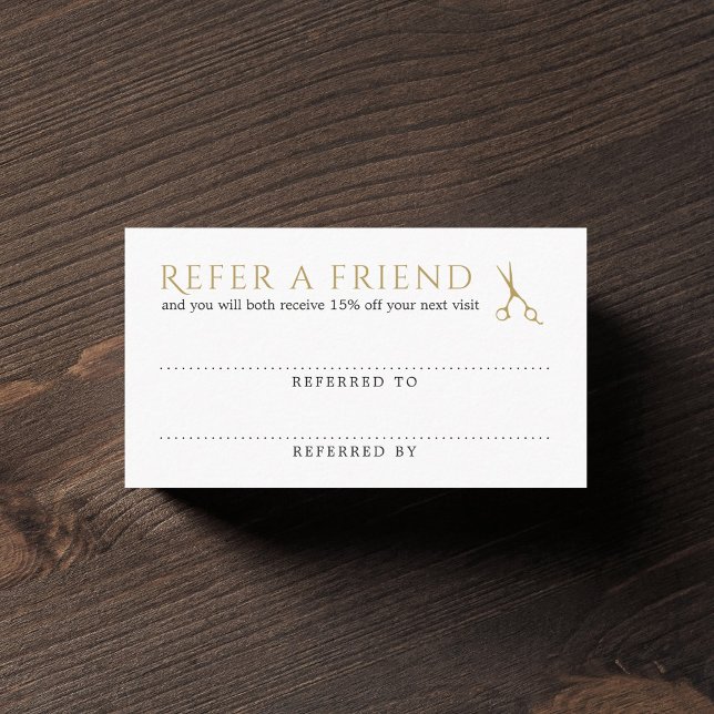 Elegant Clean White Faux Gold Scissors Referral Card (Creator Uploaded)