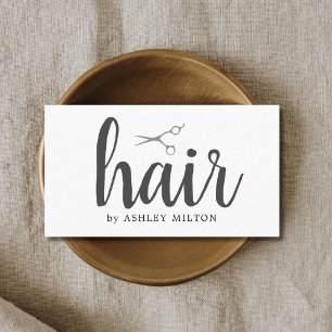 Elegant Clean White Grey Scissors Hair Stylist Business Card