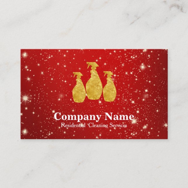 Elegant Cleaning Service Glitter Bokeh Business Card (Front)