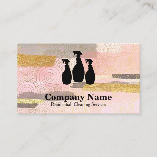 Elegant Cleaning Service Glitter Watercolor Business Card (Front)