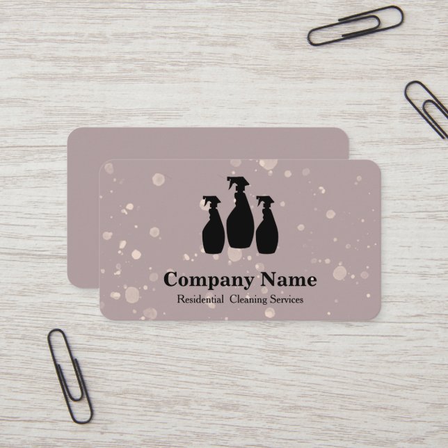 Elegant Cleaning Service Glitter Watercolor Business Card (Front/Back In Situ)