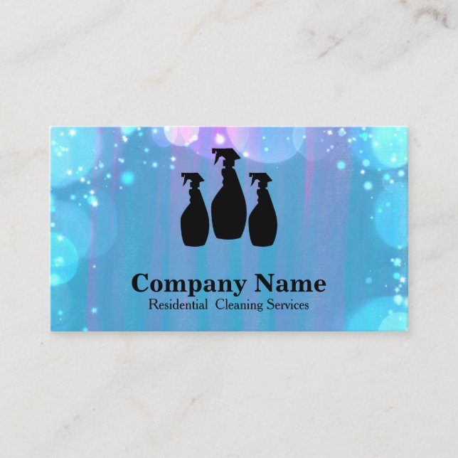 Elegant Cleaning Service Glitter Watercolor Business Card (Front)