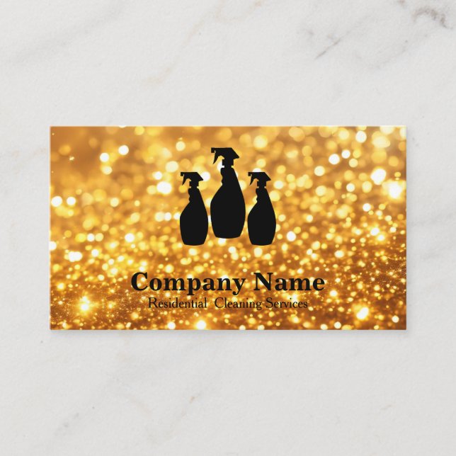 Elegant Cleaning Service Gold Glitter Watercolor Business Card (Front)