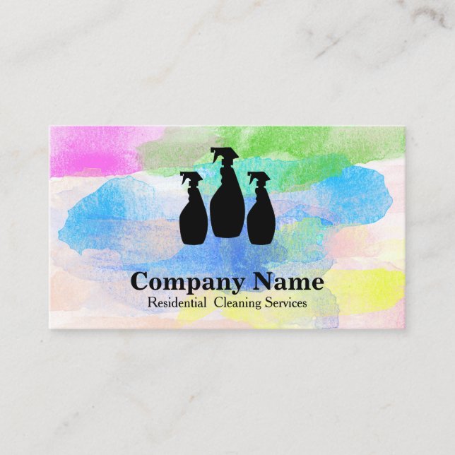 Elegant Cleaning Service Watercolor Business Card (Front)