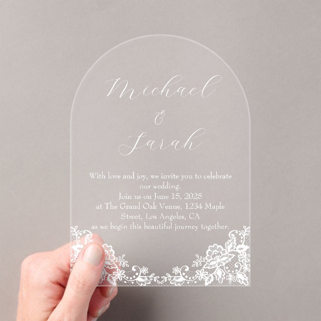 Elegant Clear Acrylic Lace Wedding Invitation (Insitu (Handheld))
