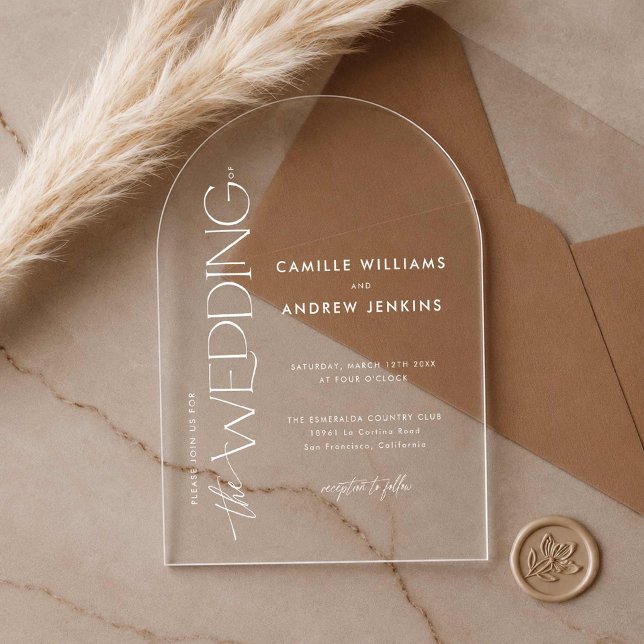 Elegant Clear Acrylic Wedding Invitation with Arch (Elegant Arched Acrylic Wedding Invitation)