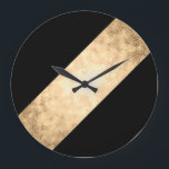 elegant clear faux gold and black stripes large clock<br><div class="desc">Minimalist,  modern and stylish design representing faux gold stripe on a black background.</div>