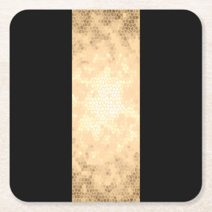 elegant clear faux gold and black stripes square paper coaster