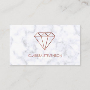 elegant clear faux rose gold diamond white marble business card