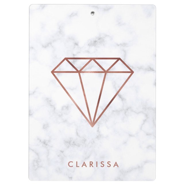elegant clear faux rose gold diamond white marble clipboard (Back)