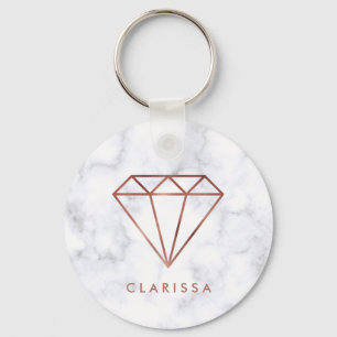 elegant clear faux rose gold diamond white marble key ring