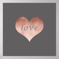 elegant clear faux rose gold love text heart