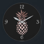 elegant clear faux rose gold tropical pineapple large clock<br><div class="desc">Minimalist and stylish design representing faux rose gold pineapple. You may choose the background colour.</div>