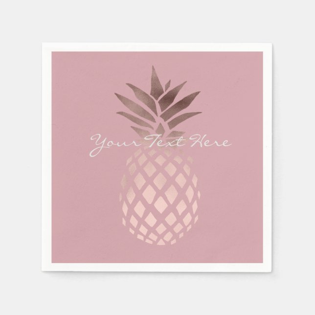 elegant clear faux rose gold tropical pineapple napkin (Front)