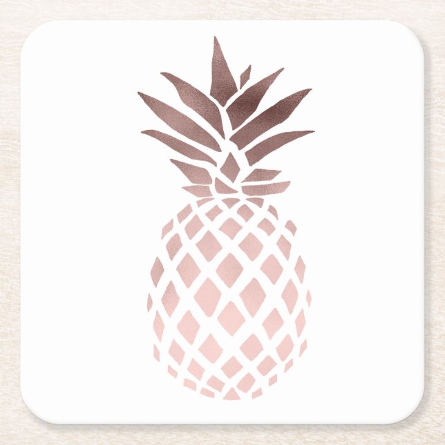 elegant clear faux rose gold tropical pineapple square paper coaster (Front)