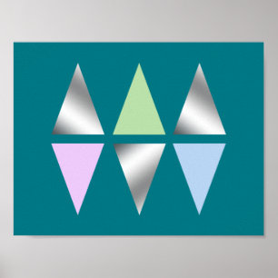 elegant clear faux silver geometric triangles poster