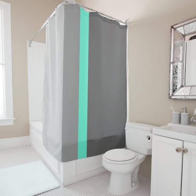 elegant clear mint grey stripes shower curtain (In Situ)