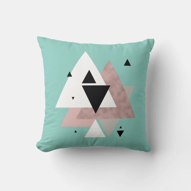 elegant clear rose gold mint geometric triangles cushion (Front)