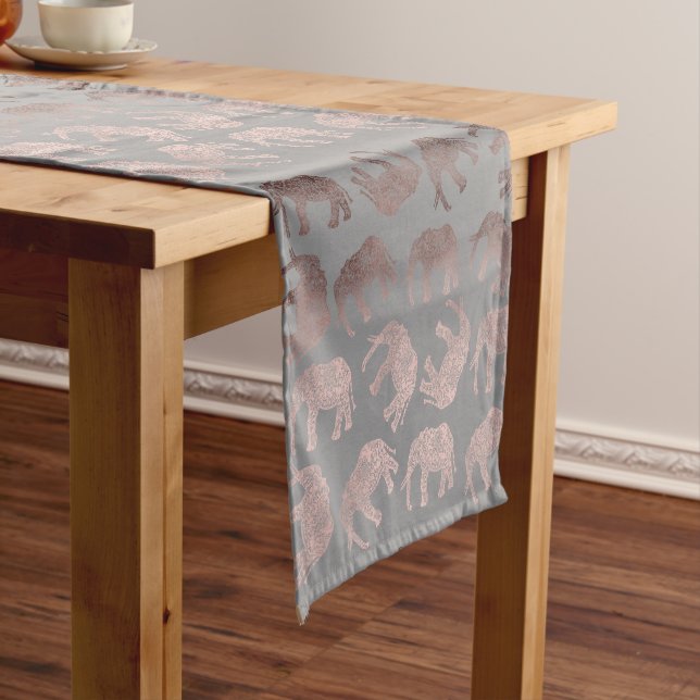 elegant clear rose gold tribal elephant pattern short table runner (In Situ)