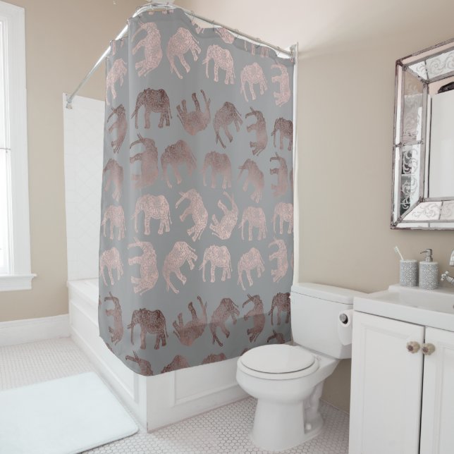 elegant clear rose gold tribal elephant pattern shower curtain (In Situ)