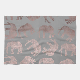elegant clear rose gold tribal elephant pattern tea towel