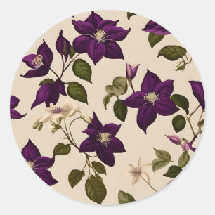 Elegant Clematis Vine Classic Round Sticker