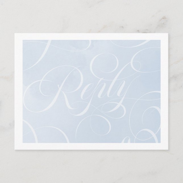 Elegant Cloud Blue Sky Script Watercolor Reply Invitation Postcard (Front)