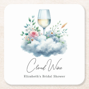 Elegant Cloud Wine Bridal Shower Square Paper Coaster