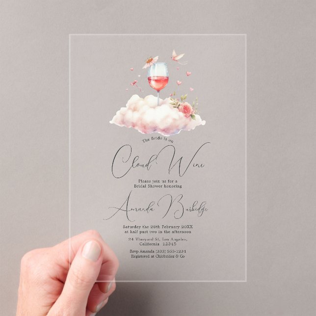 Elegant Cloud Wine Clear Bridal Shower Acrylic Invitations (Insitu (Handheld))