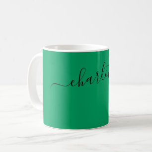 Elegant Clover Green Colour Name Personalised Coffee Mug