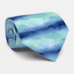 Elegant Coastal and Moody Blues Dynamic Watercolor Tie