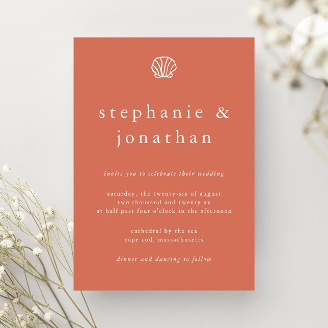 Elegant Coastal Beach Coral Terracotta Wedding  Invitation (Creator Uploaded)