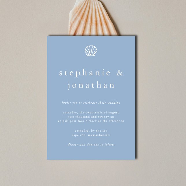 Elegant Coastal Beach Dusty Blue Minimal Wedding  Invitation (Creator Uploaded)