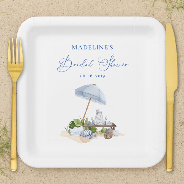 Elegant Coastal Beach Picnic Bridal Shower Paper Plate (Creator Uploaded)