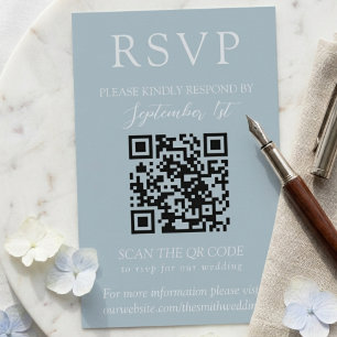 Elegant Coastal Blue Script QR Wedding  RSVP Card
