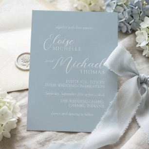 Elegant Coastal Blue Script Wedding Invitation