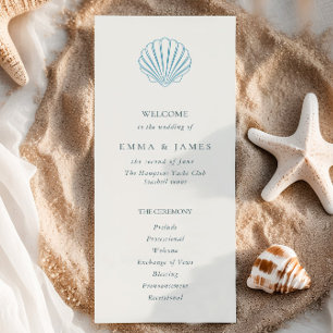 Elegant Coastal Blue Seashell Wedding Program
