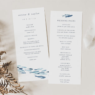 Elegant Coastal Blue Watercolor Fish Wedding Programme