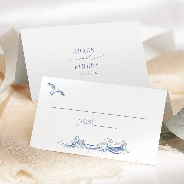 Elegant Coastal Chic Blue Wedding Place Card (Creator Uploaded)