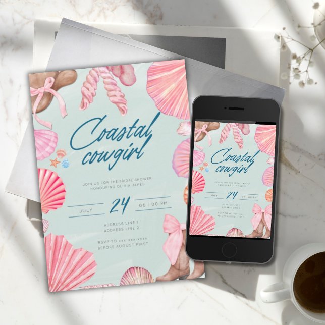 Elegant coastal cowgirl bridal shower invitation (Creator Uploaded)