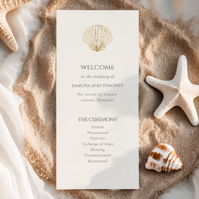 Elegant Coastal gold Seashell Wedding Program (Creator Uploaded)