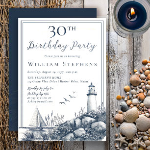 Elegant Coastal Lighthouse 30th Birthday Party Invitation