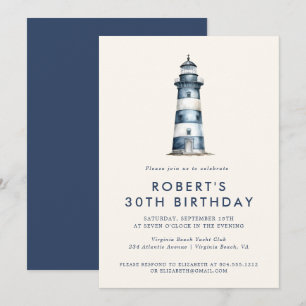 Elegant Coastal Lighthouse Adult Birthday Party Invitation