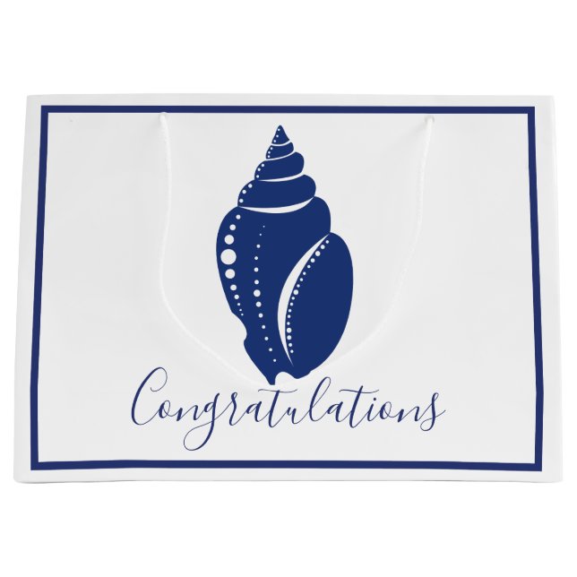 Elegant Coastal Navy Blue Seashell Congratulations Large Gift Bag (Front)