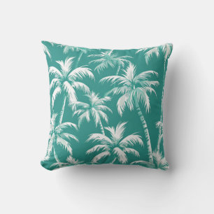 Elegant Coastal Palm Pattern Teal Tropical Design Cushion