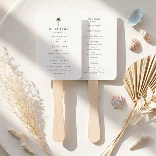 Elegant Coastal Palm Tree Wedding Program Hand Fan (Creator Uploaded)